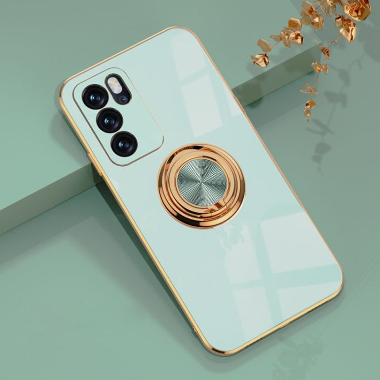 For OPPO Reno6 6D Electroplating Full Coverage Silicone Protective Case with Magnetic Ring Holder
