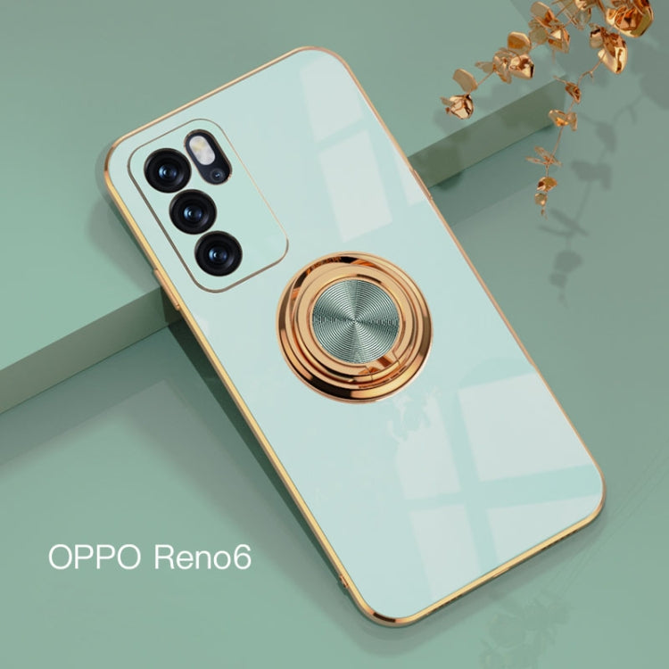 For OPPO Reno6 6D Electroplating Full Coverage Silicone Protective Case with Magnetic Ring Holder