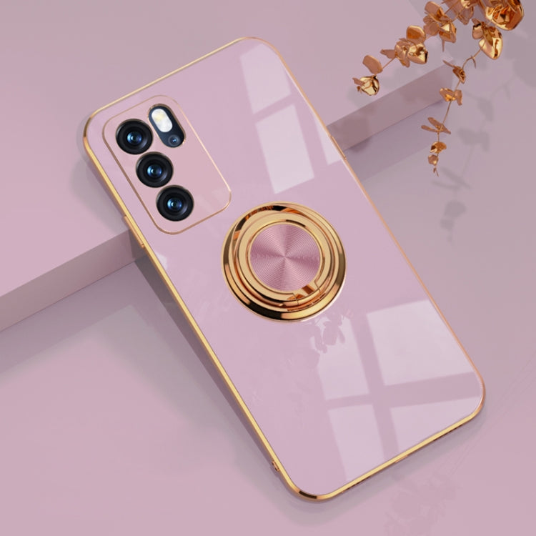 For OPPO Reno6 6D Electroplating Full Coverage Silicone Protective Case with Magnetic Ring Holder