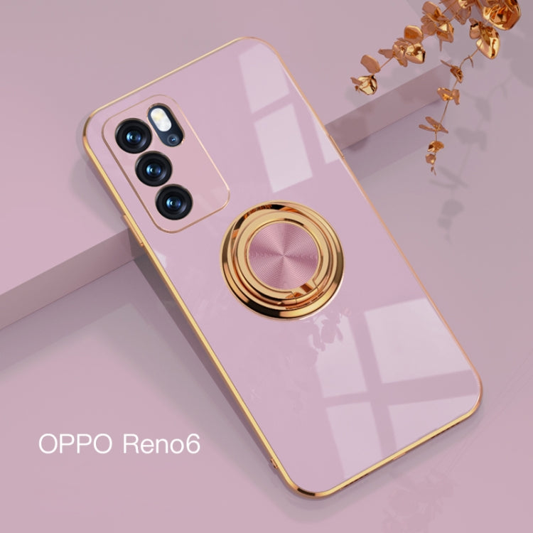 For OPPO Reno6 6D Electroplating Full Coverage Silicone Protective Case with Magnetic Ring Holder