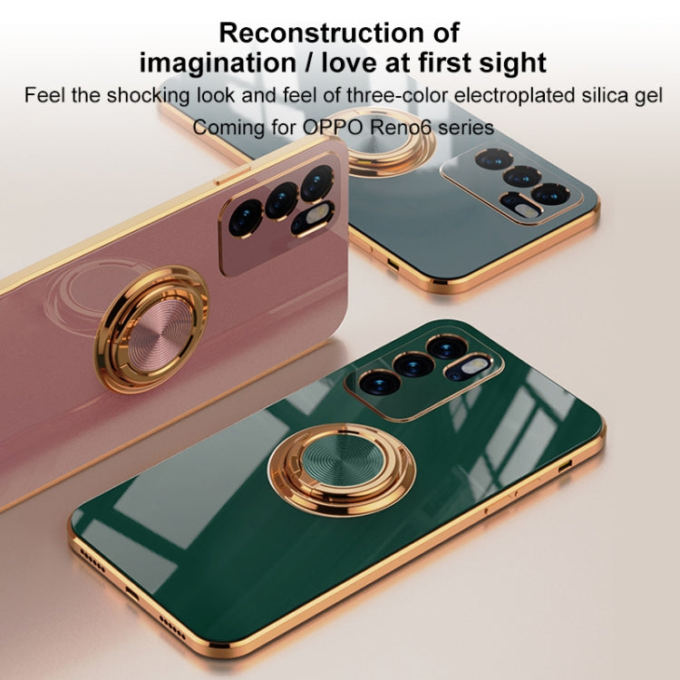 For OPPO Reno6 6D Electroplating Full Coverage Silicone Protective Case with Magnetic Ring Holder