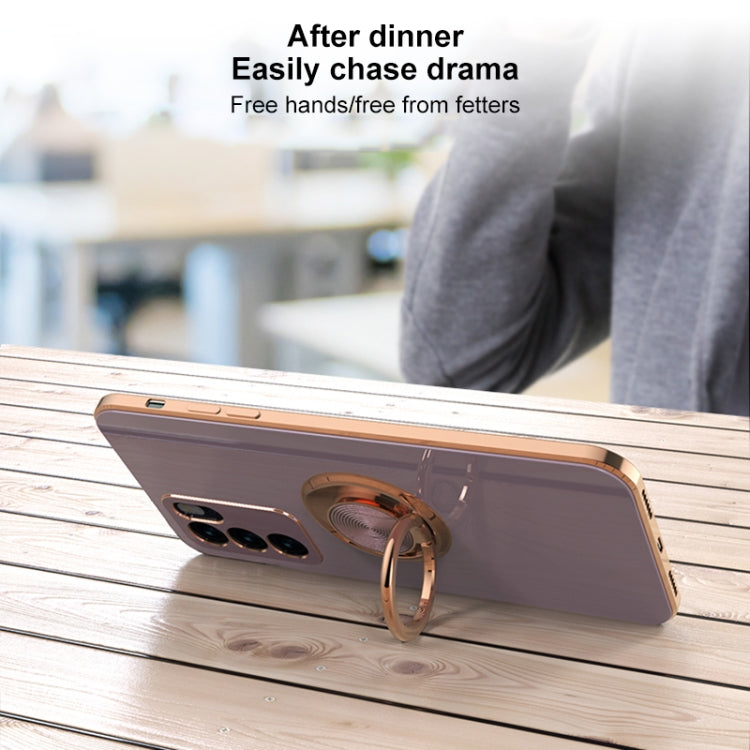 For OPPO Reno6 6D Electroplating Full Coverage Silicone Protective Case with Magnetic Ring Holder
