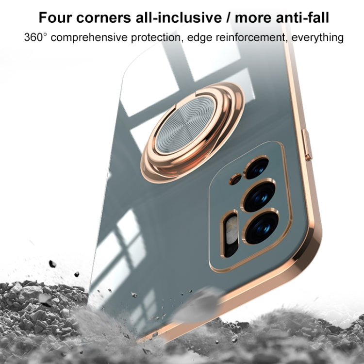 For OPPO Reno6 6D Electroplating Full Coverage Silicone Protective Case with Magnetic Ring Holder