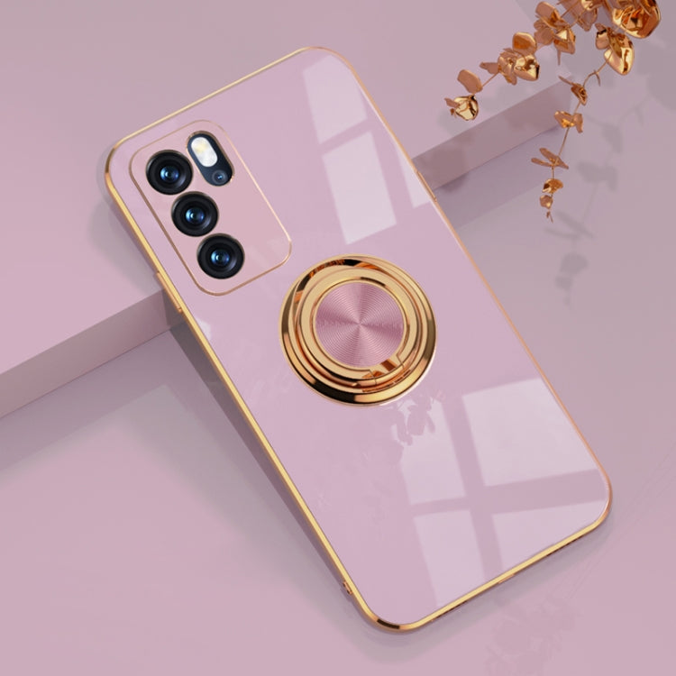 For OPPO Reno6 Pro 5G 6D Electroplating Full Coverage Silicone Protective Case with Magnetic Ring Holder