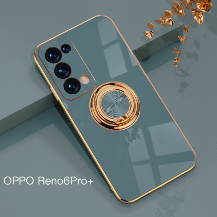 For OPPO Reno6 Pro+ 5G 6D Electroplating Full Coverage Silicone Protective Case with Magnetic Ring Holder