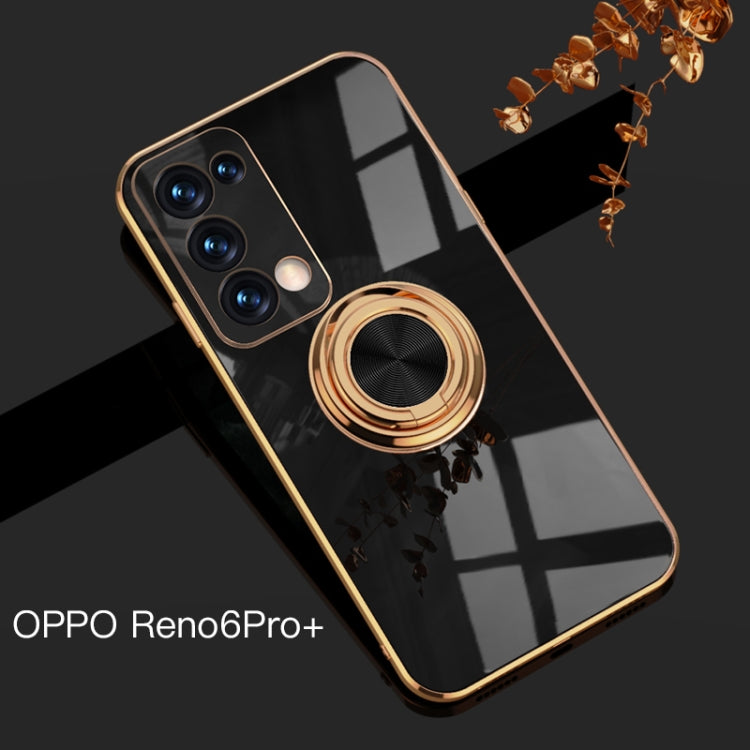 For OPPO Reno6 Pro+ 5G 6D Electroplating Full Coverage Silicone Protective Case with Magnetic Ring Holder