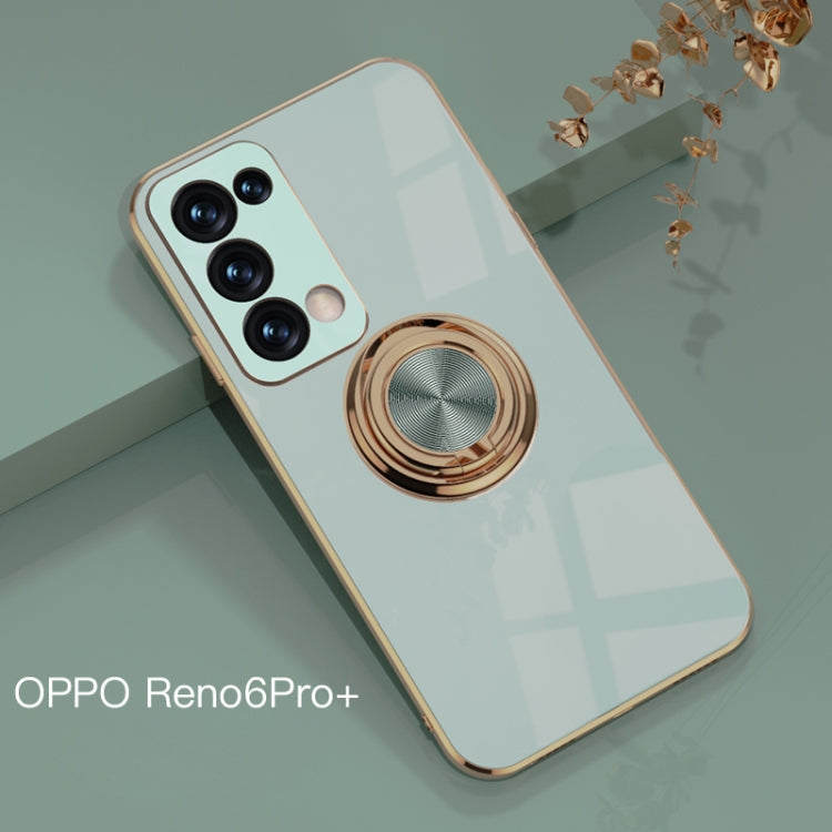 For OPPO Reno6 Pro+ 5G 6D Electroplating Full Coverage Silicone Protective Case with Magnetic Ring Holder