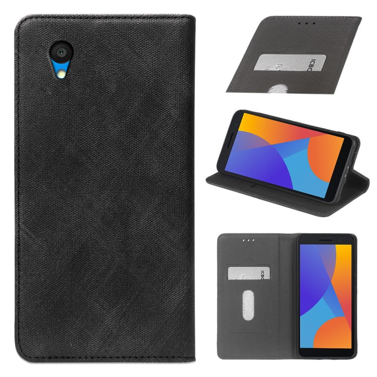 For Alcatel 1 2021 Cloth Texture Retro Horizontal Flip PU Leather Shockproof Case with Holder & Card Slot