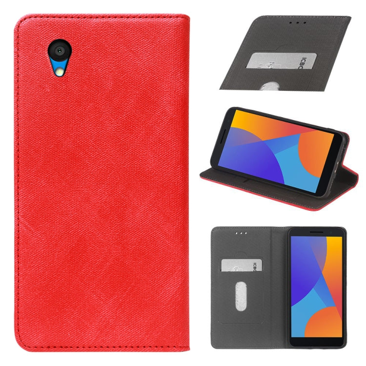 For Alcatel 1 2021 Cloth Texture Retro Horizontal Flip PU Leather Shockproof Case with Holder & Card Slot