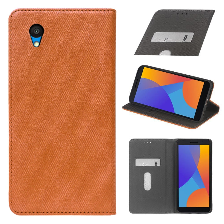 For Alcatel 1 2021 Cloth Texture Retro Horizontal Flip PU Leather Shockproof Case with Holder & Card Slot