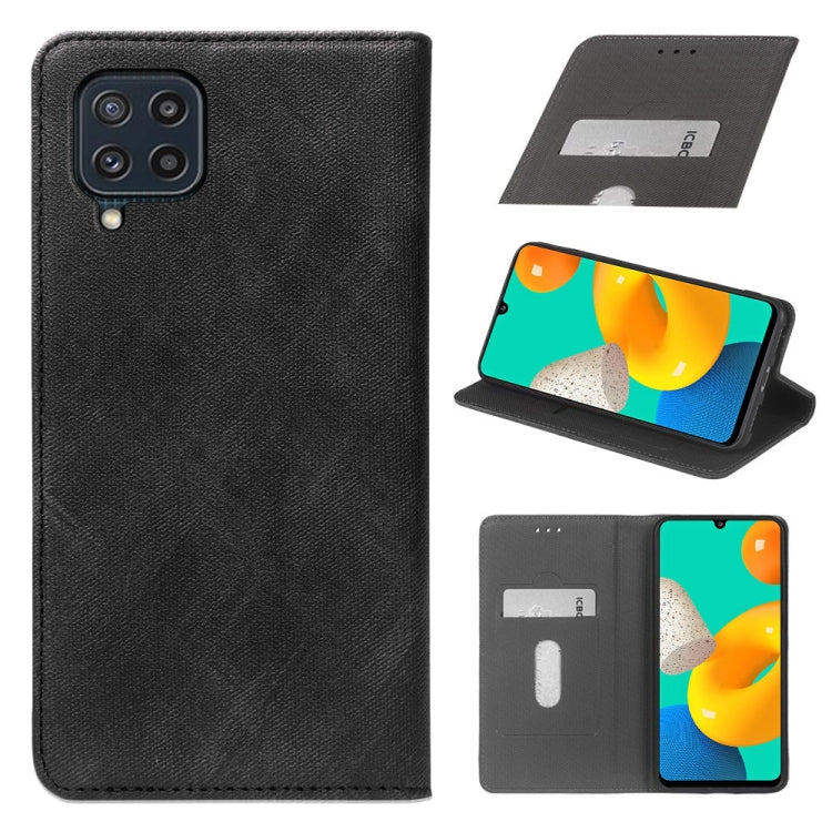 For Samsung Galaxy M32 Cloth Texture Retro Horizontal Flip PU Leather Shockproof Case with Holder & Card Slot