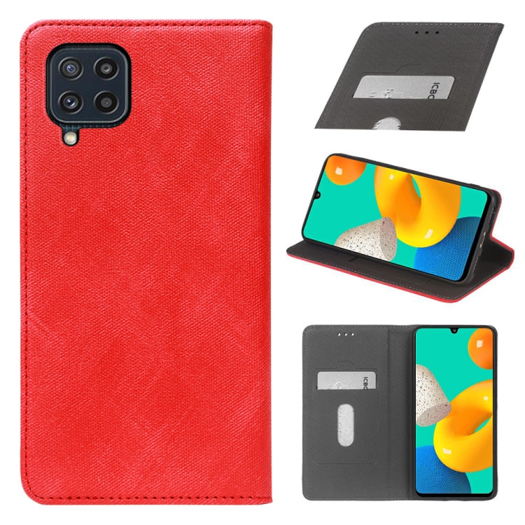 For Samsung Galaxy M32 Cloth Texture Retro Horizontal Flip PU Leather Shockproof Case with Holder & Card Slot