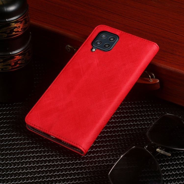 For Samsung Galaxy M32 Cloth Texture Retro Horizontal Flip PU Leather Shockproof Case with Holder & Card Slot