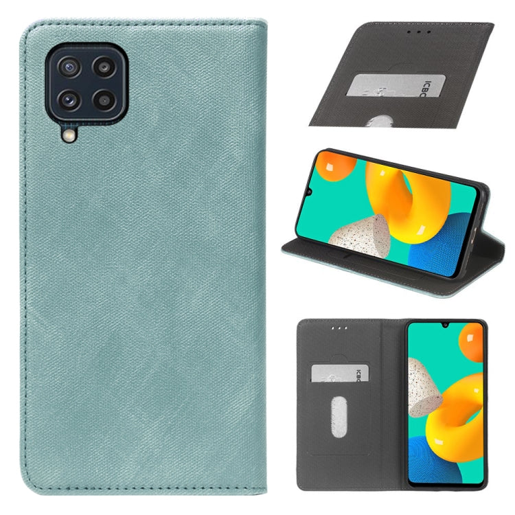 For Samsung Galaxy M32 Cloth Texture Retro Horizontal Flip PU Leather Shockproof Case with Holder & Card Slot
