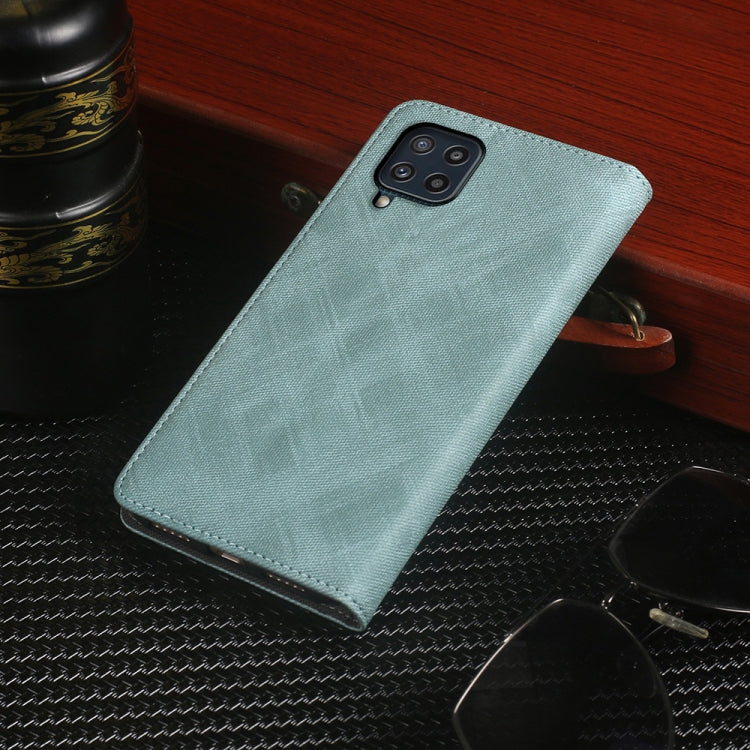 For Samsung Galaxy M32 Cloth Texture Retro Horizontal Flip PU Leather Shockproof Case with Holder & Card Slot