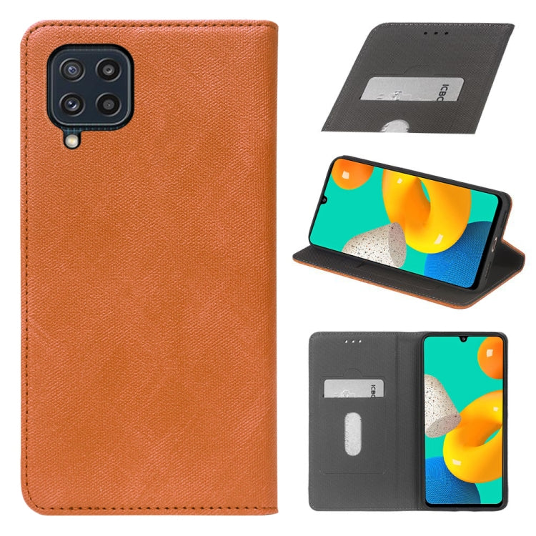 For Samsung Galaxy M32 Cloth Texture Retro Horizontal Flip PU Leather Shockproof Case with Holder & Card Slot