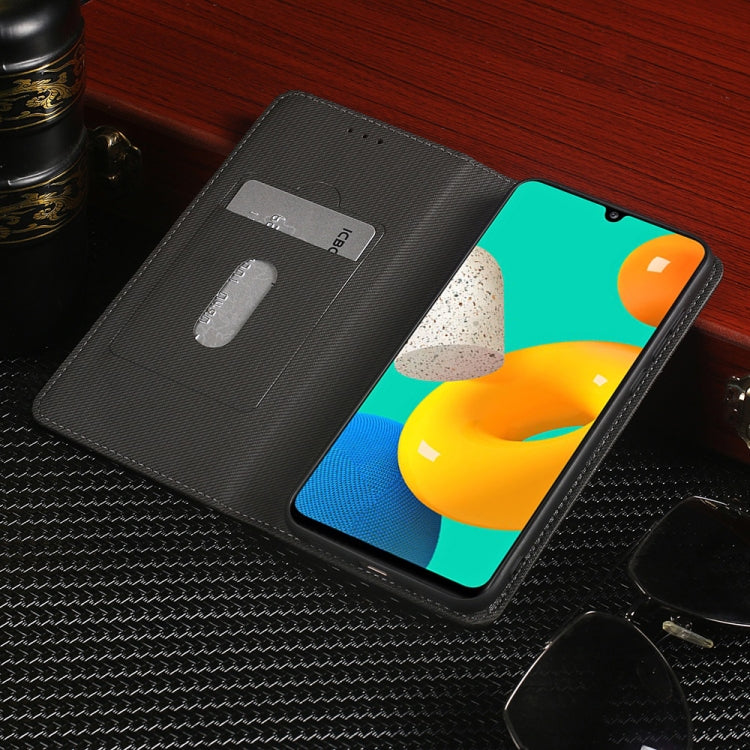 For Samsung Galaxy M32 Cloth Texture Retro Horizontal Flip PU Leather Shockproof Case with Holder & Card Slot