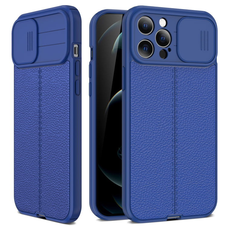 For iPhone 12 Litchi Texture Sliding Camshield TPU Protective Case