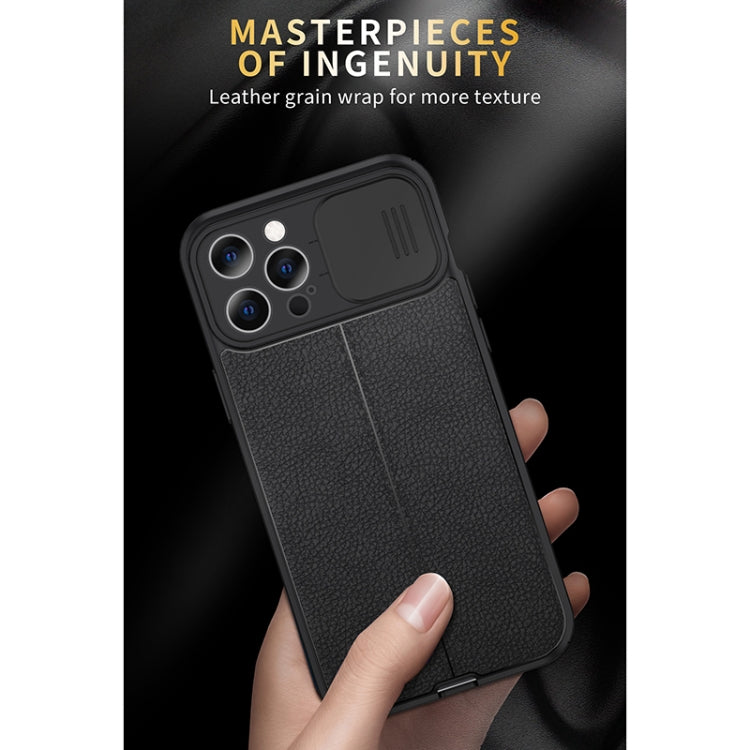 For iPhone 12 Litchi Texture Sliding Camshield TPU Protective Case