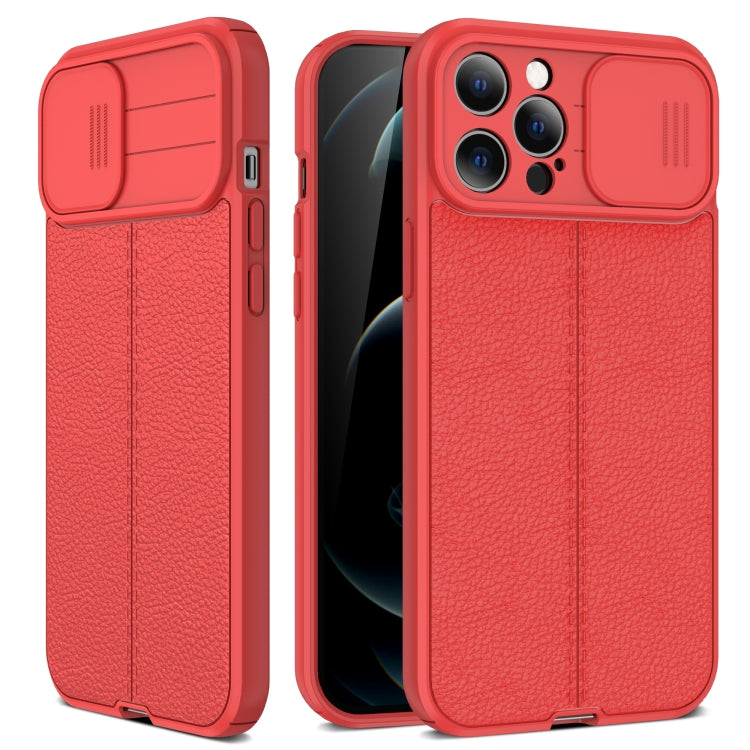 For iPhone 12 Pro Litchi Texture Sliding Camshield TPU Protective Case