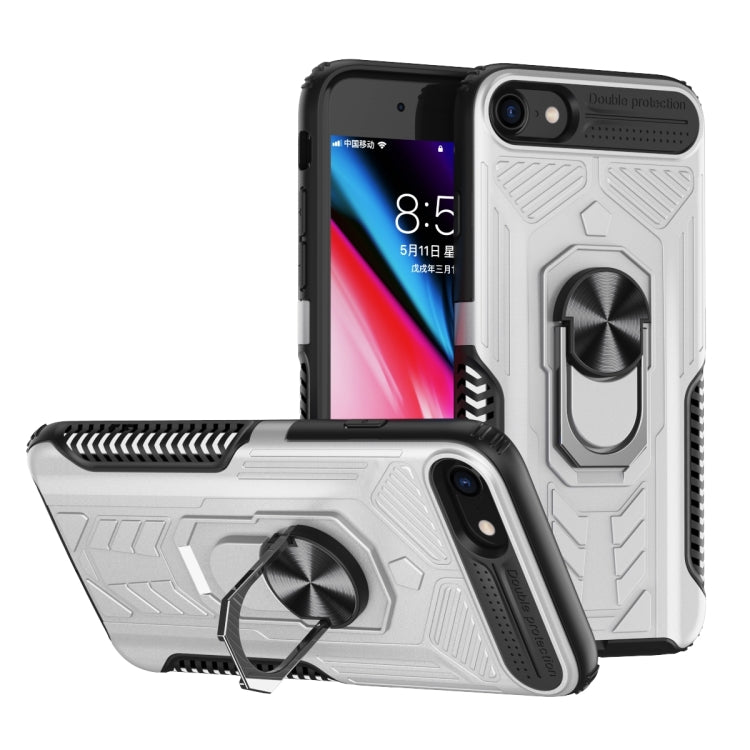 For iPhone SE 2022 / SE 2020 / 8 / 7 10 PCS Shield Armor PC+TPU Protective Case with 360 Degree Rotation Ring Holder