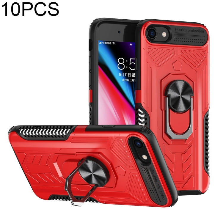 For iPhone SE 2022 / SE 2020 / 8 / 7 10 PCS Shield Armor PC+TPU Protective Case with 360 Degree Rotation Ring Holder