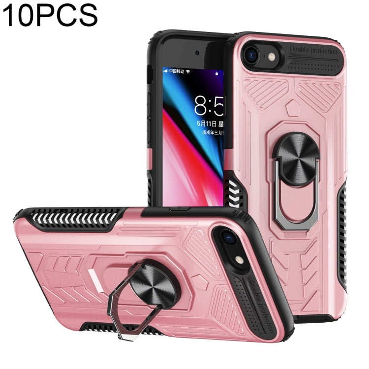 For iPhone SE 2022 / SE 2020 / 8 / 7 10 PCS Shield Armor PC+TPU Protective Case with 360 Degree Rotation Ring Holder