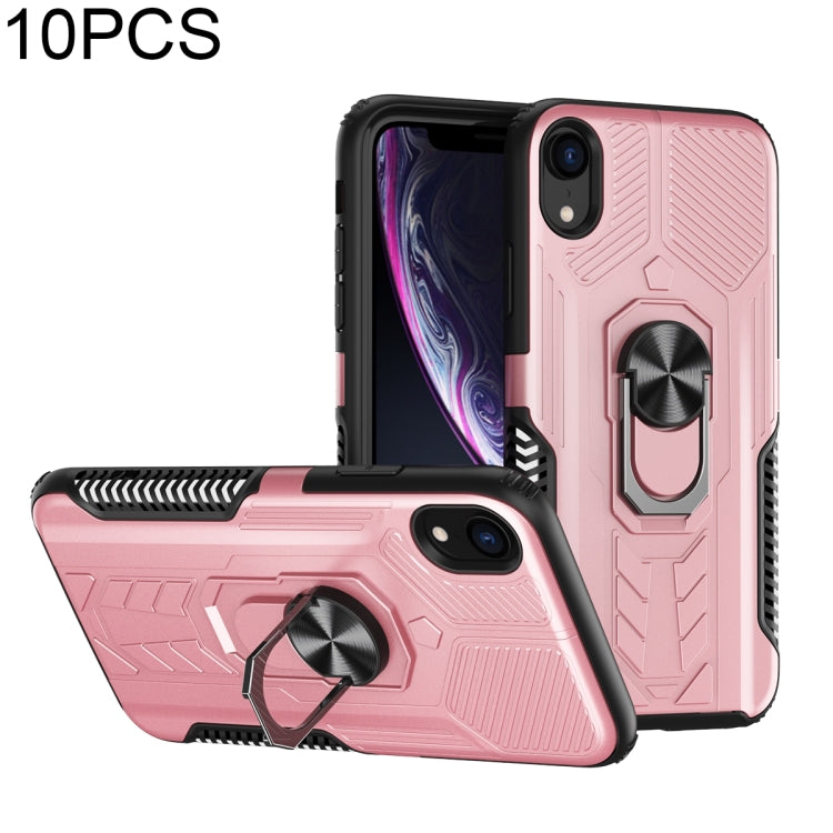 For iPhone X / XS 10 PCS Shield Armor PC+TPU Protective Case with 360 Degree Rotation Ring Holder
