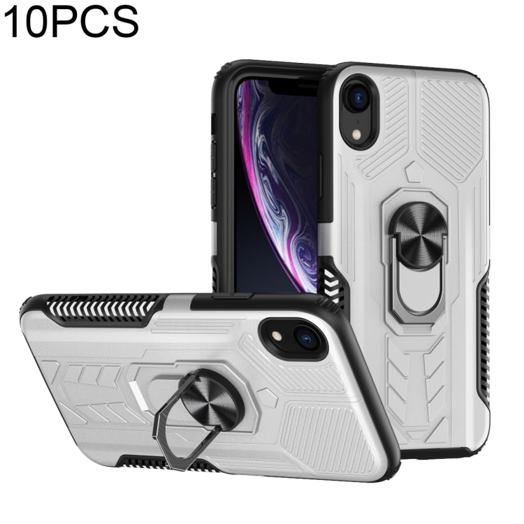 For iPhone XR 10 PCS Shield Armor PC+TPU Protective Case with 360 Degree Rotation Ring Holder