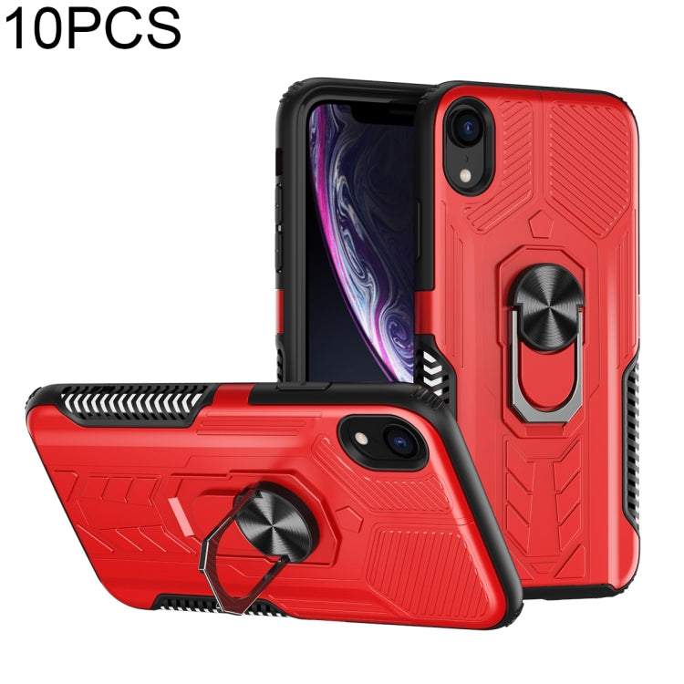 For iPhone XS Max 10 PCS Shield Armor PC+TPU Protective Case with 360 Degree Rotation Ring Holder