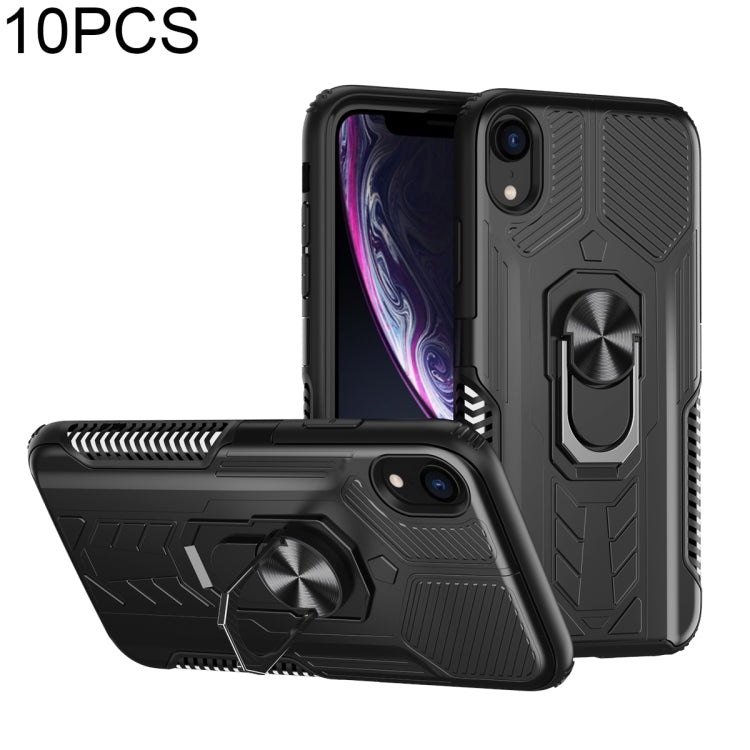 For iPhone XS Max 10 PCS Shield Armor PC+TPU Protective Case with 360 Degree Rotation Ring Holder