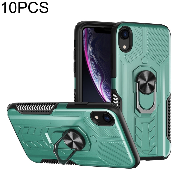 For iPhone XS Max 10 PCS Shield Armor PC+TPU Protective Case with 360 Degree Rotation Ring Holder