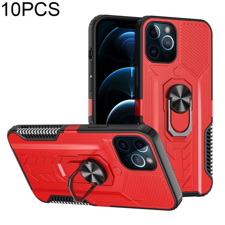 For iPhone 11 Pro 10 PCS Shield Armor PC+TPU Protective Case with 360 Degree Rotation Ring Holder