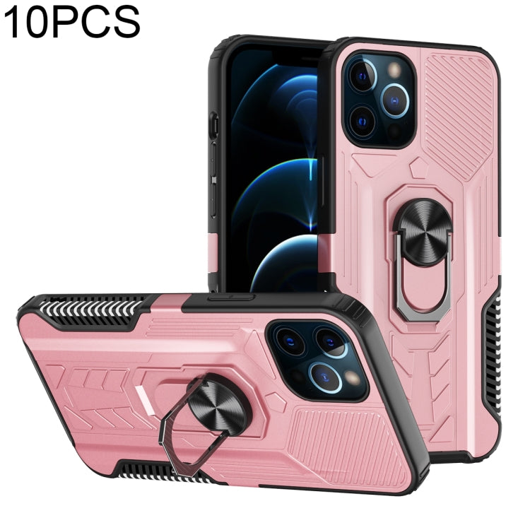 For iPhone 11 Pro 10 PCS Shield Armor PC+TPU Protective Case with 360 Degree Rotation Ring Holder