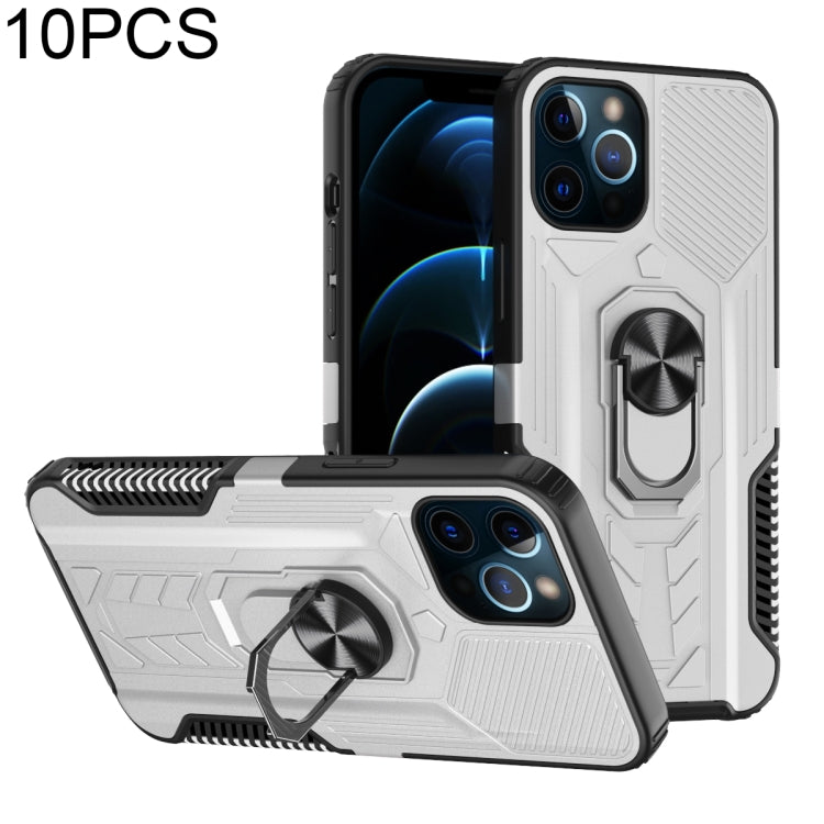 For iPhone 11 Pro Max 10 PCS Shield Armor PC+TPU Protective Case with 360 Degree Rotation Ring Holder
