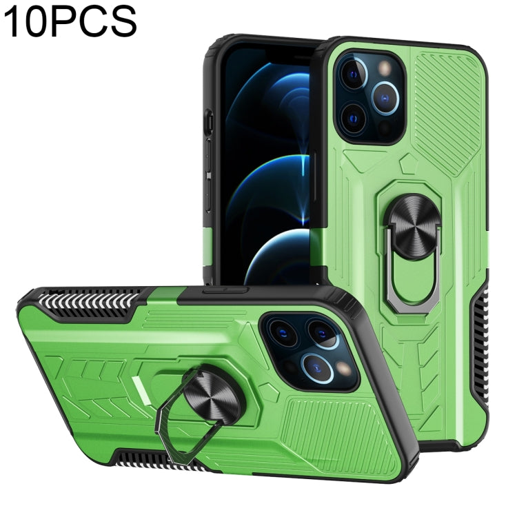 For iPhone 12 / 12 Pro 10 PCS Shield Armor PC+TPU Protective Case with 360 Degree Rotation Ring Holder