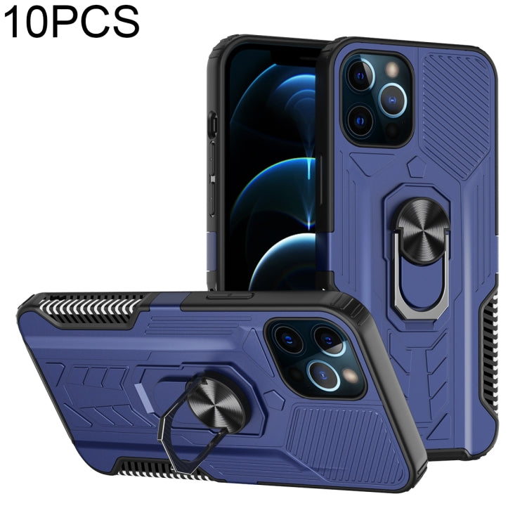 For iPhone 12 Pro Max 10 PCS Shield Armor PC+TPU Protective Case with 360 Degree Rotation Ring Holder