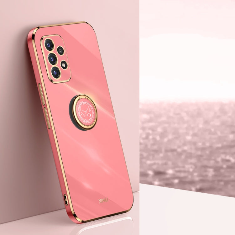For Samsung Galaxy A52 5G XINLI Straight 6D Plating Gold Edge TPU Shockproof Case with Ring Holder