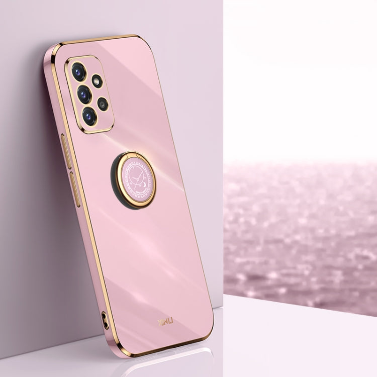 For Samsung Galaxy A72 5G XINLI Straight 6D Plating Gold Edge TPU Shockproof Case with Ring Holder