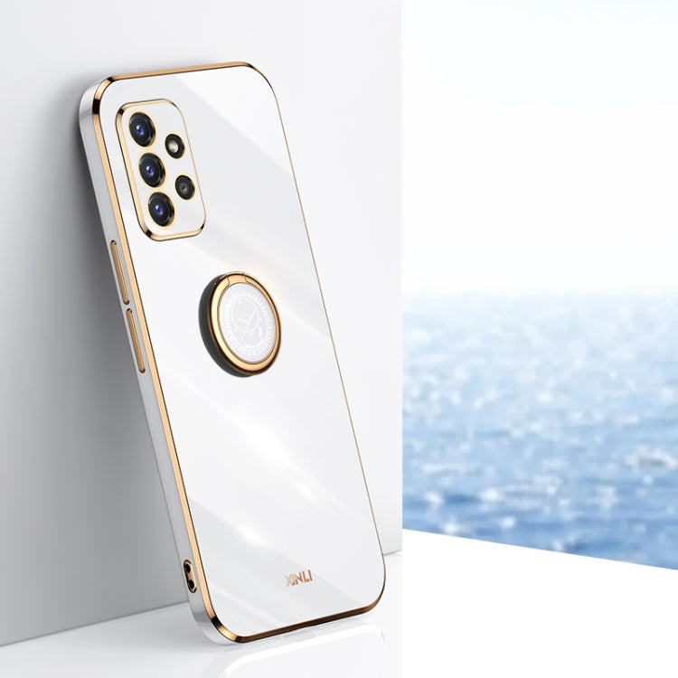 For Samsung Galaxy A72 5G XINLI Straight 6D Plating Gold Edge TPU Shockproof Case with Ring Holder