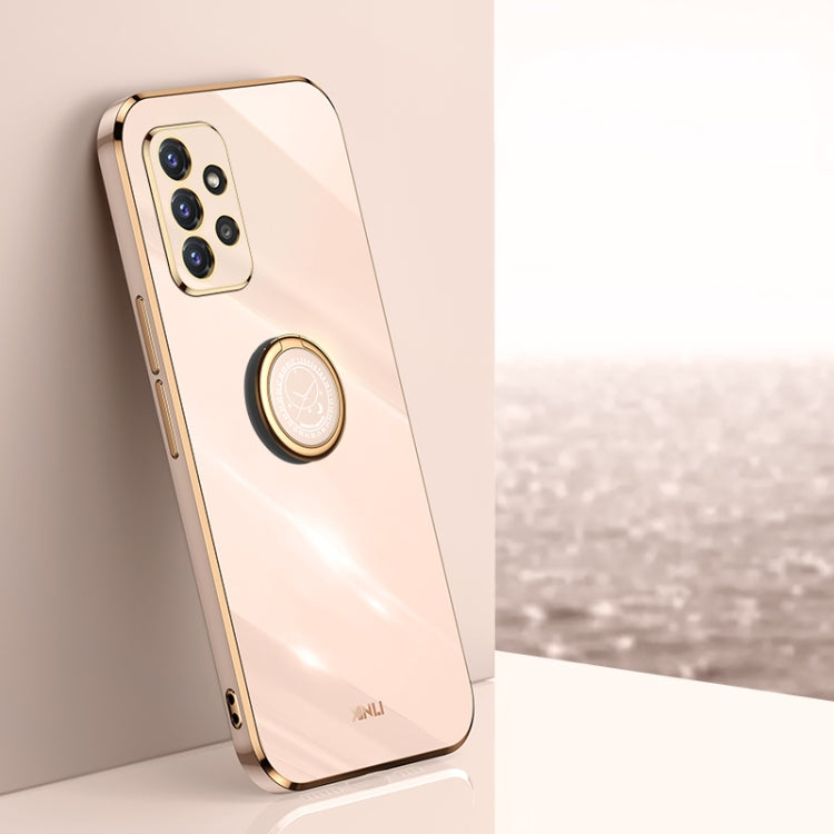 For Samsung Galaxy A72 5G XINLI Straight 6D Plating Gold Edge TPU Shockproof Case with Ring Holder