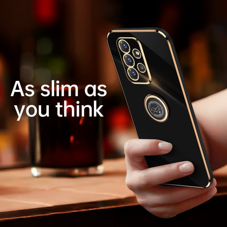 For Samsung Galaxy A72 5G XINLI Straight 6D Plating Gold Edge TPU Shockproof Case with Ring Holder