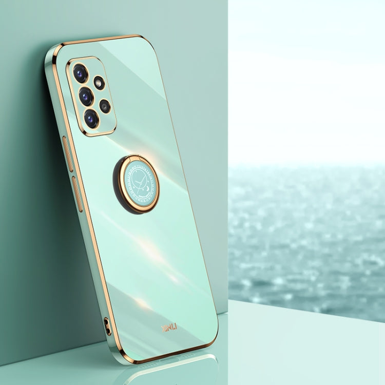 For Samsung Galaxy A72 5G XINLI Straight 6D Plating Gold Edge TPU Shockproof Case with Ring Holder