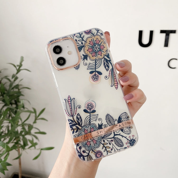 For iPhone 12 / 12 Pro High Translucent Electroplating Flower Pattern TPU + PC Shockproof Case