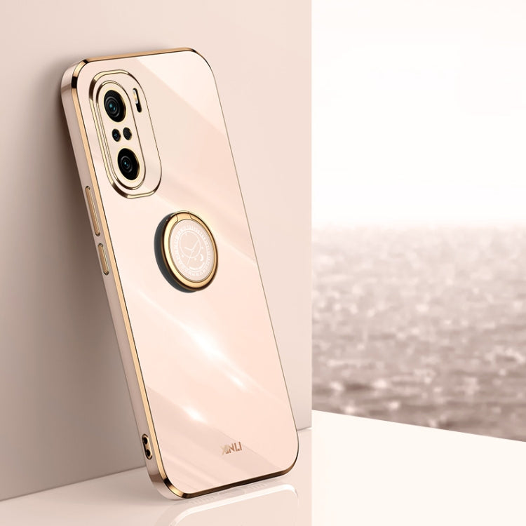 For Xiaomi Redmi K40 XINLI Straight 6D Plating Gold Edge TPU Shockproof Case with Ring Holder