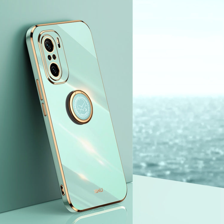 For Xiaomi Redmi K40 XINLI Straight 6D Plating Gold Edge TPU Shockproof Case with Ring Holder