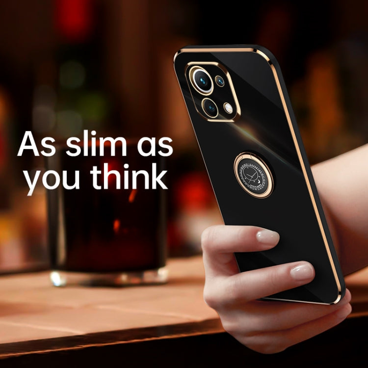 For Xiaomi Mi 11 XINLI Straight 6D Plating Gold Edge TPU Shockproof Case with Ring Holder