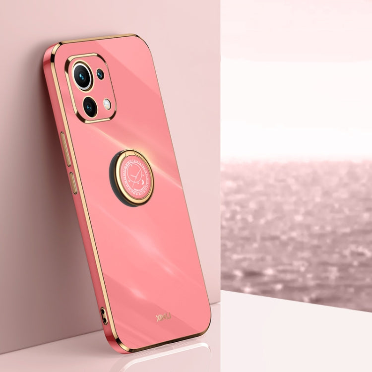For Xiaomi Mi 11 XINLI Straight 6D Plating Gold Edge TPU Shockproof Case with Ring Holder