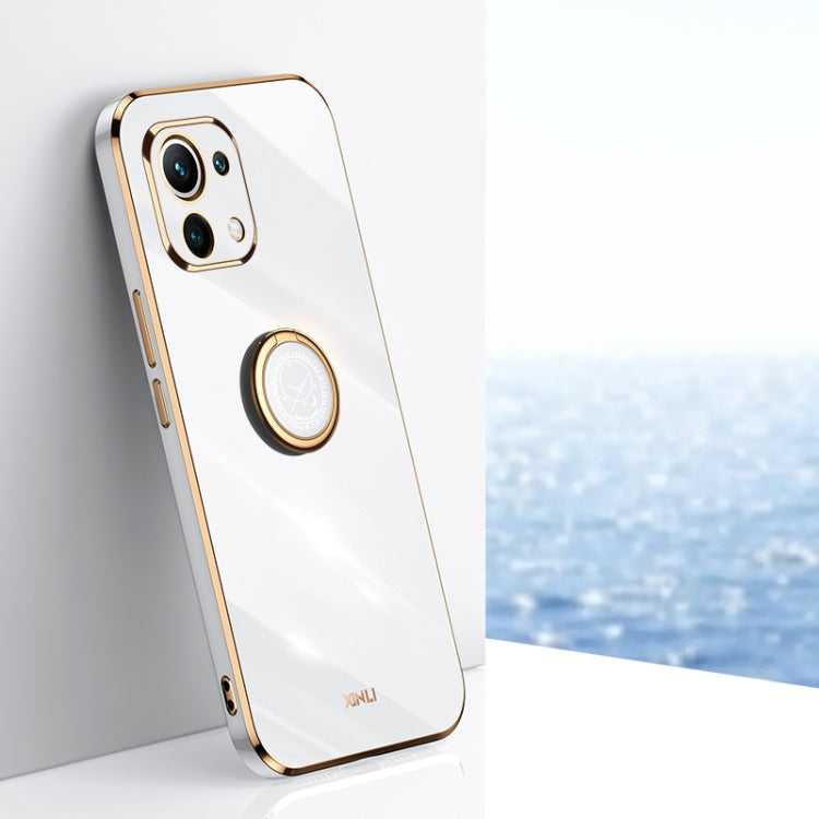 For Xiaomi Mi 11 XINLI Straight 6D Plating Gold Edge TPU Shockproof Case with Ring Holder