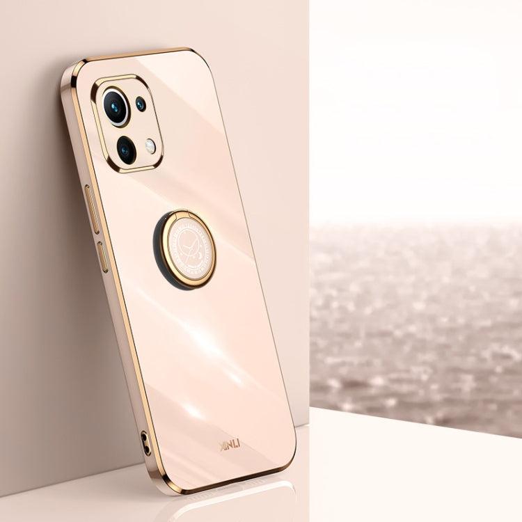 For Xiaomi Mi 11 XINLI Straight 6D Plating Gold Edge TPU Shockproof Case with Ring Holder
